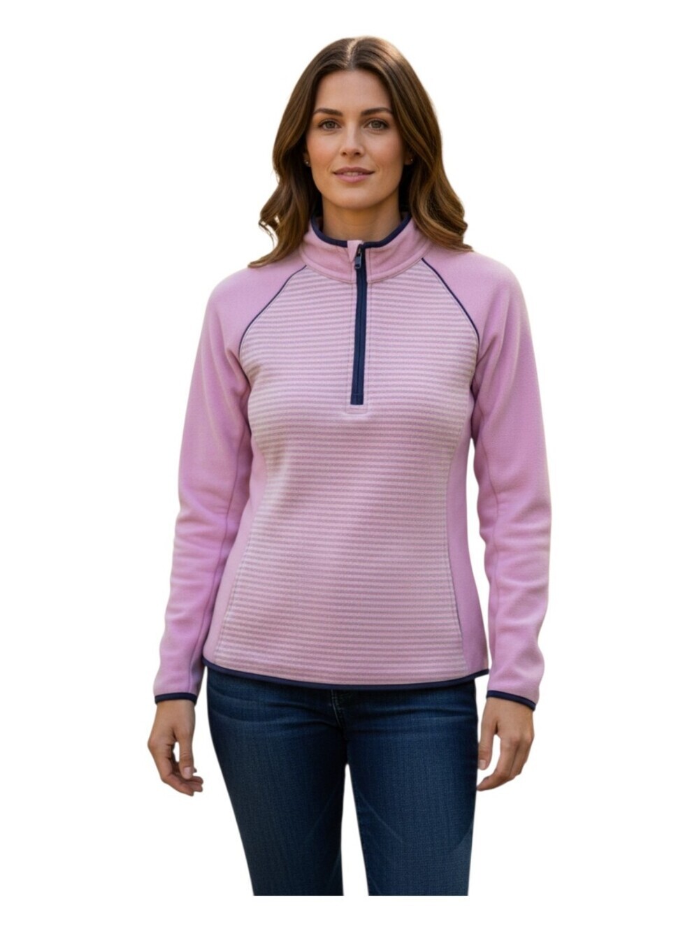 Clover By Bobby Jones Womens Purple Striped Quarter Zip Golf Pullover Medium